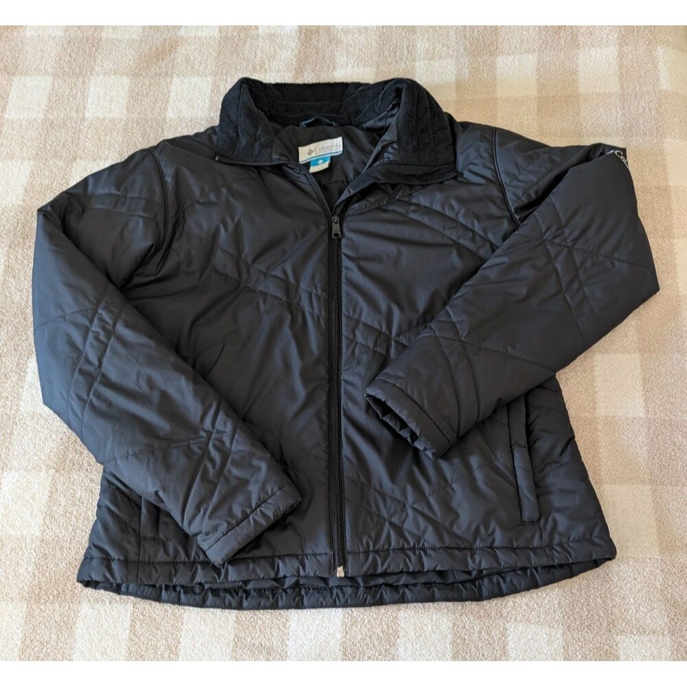 Columbia Women's XL Black Diamond Quilted Puffer Jacket Fleece Lined Collar Zip